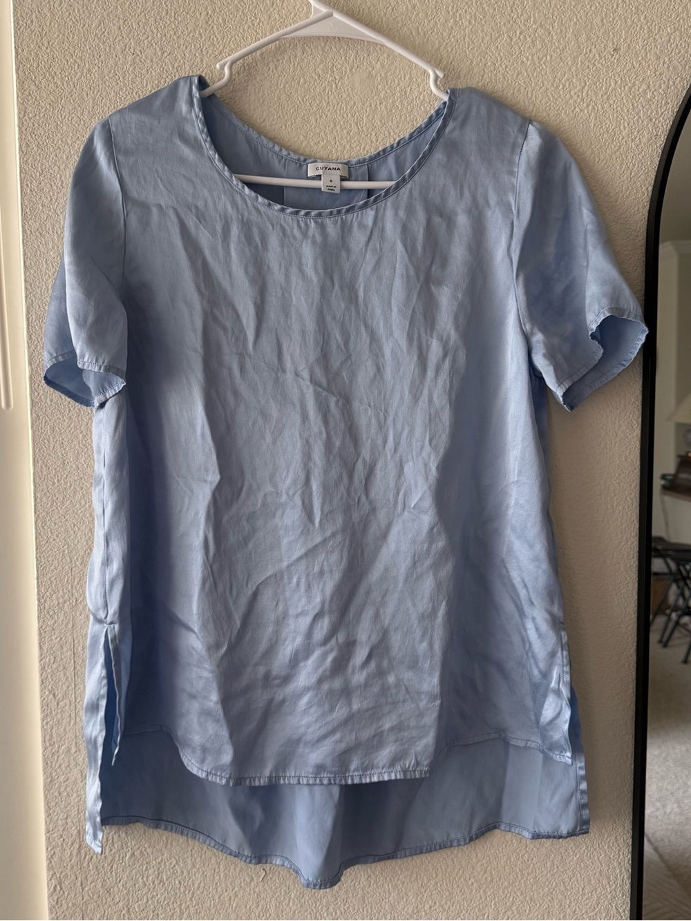 Cuyana 100% Silk High Low Blouse Top Light Blue Quiet Luxury Minimalist Size S